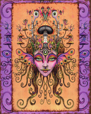 mushroom goddess, Blotter art Kamiel Proost, psychedelic blotter
